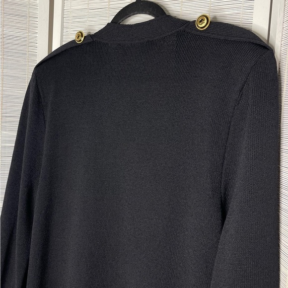 St. John Basics Black Knit Cardigan Gold Button Detail Size L - Picture 5 of 10